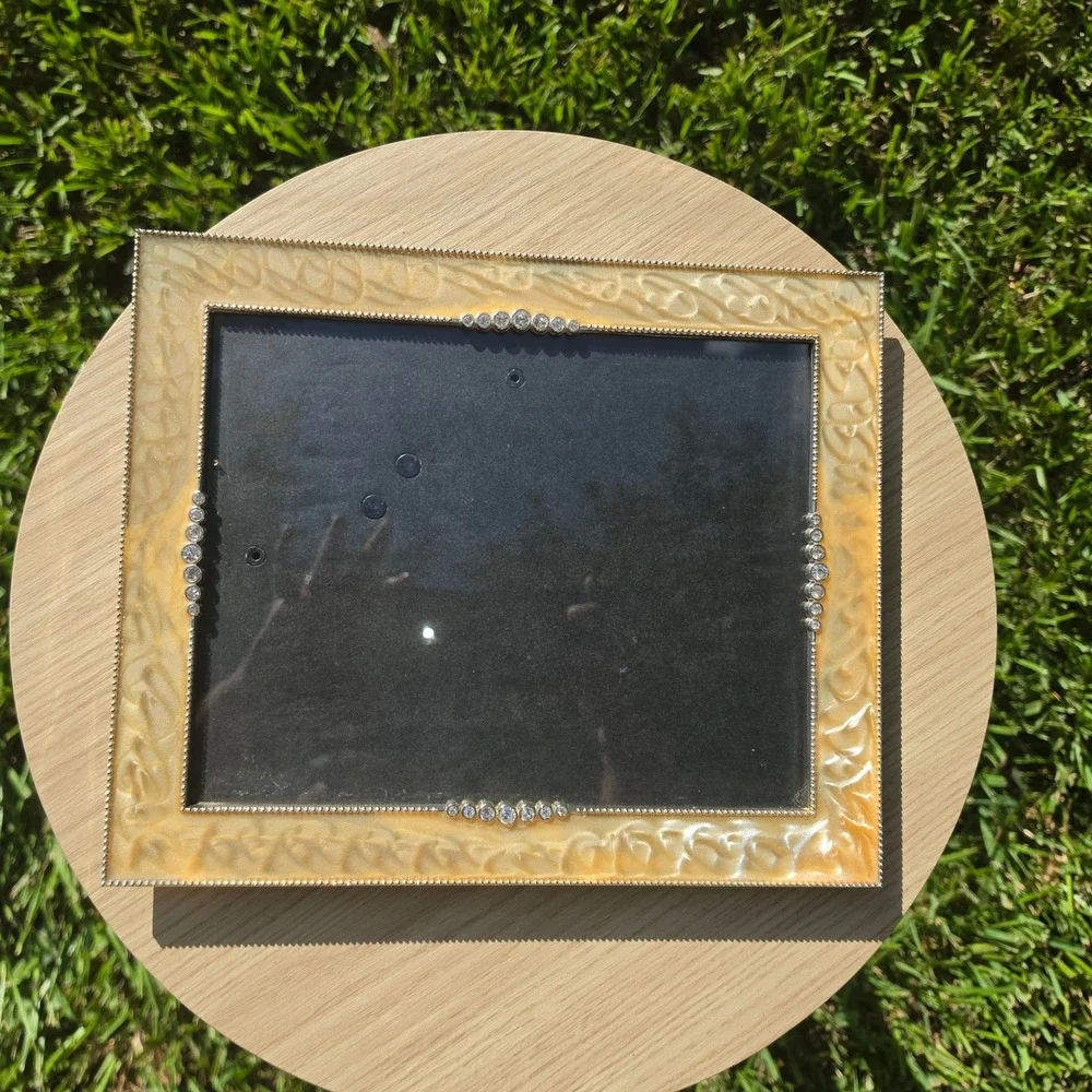 Vintage Style Marbled Cream Gold Enamel Rhinestone 8x10 Picture Frame Tabletop